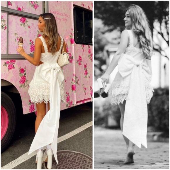 LoveShackFancy Anjanue bow bridal Mini Dress 14/XL - Picture 3 of 15